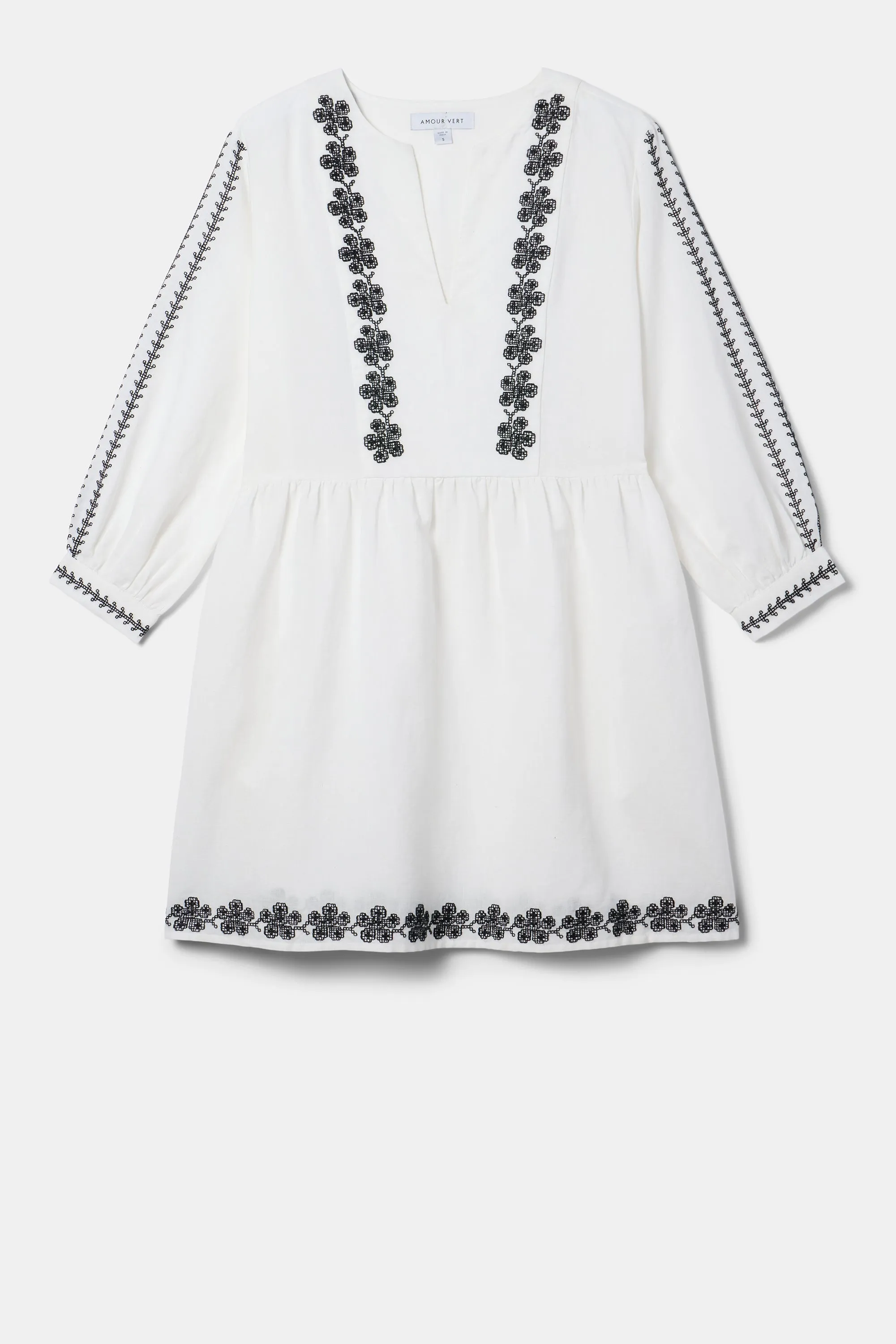 Placed Embroidery Dress - White Black Embroidery sold by Amour Vert product image thumbnail 5
