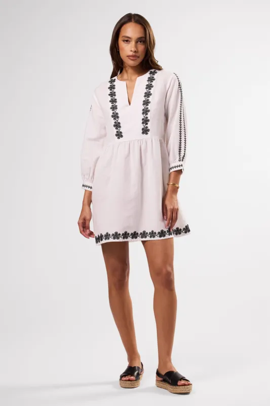 Placed Embroidery Dress - White Black Embroidery sold by Amour Vert
