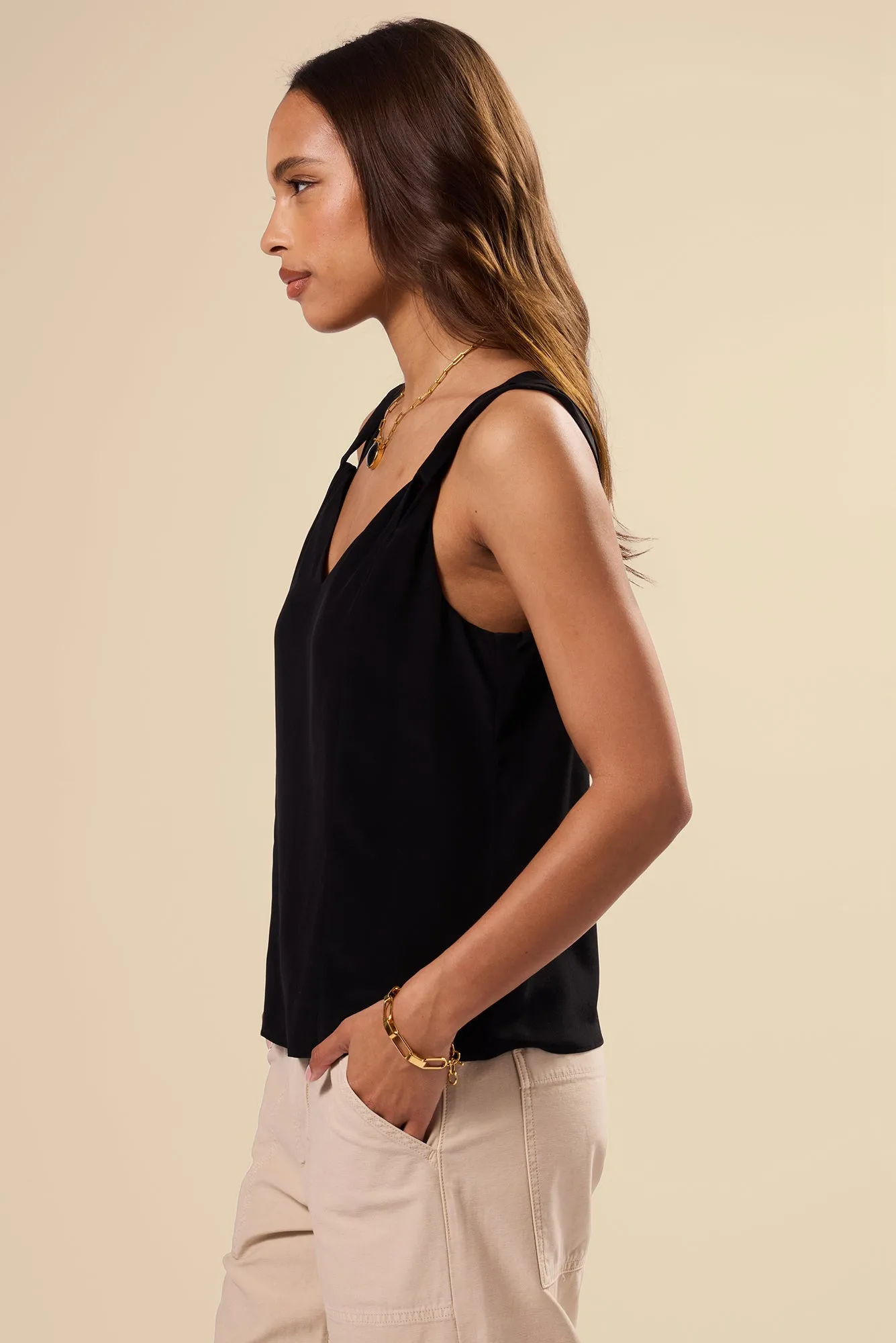 Twist Strap Washable Silk Tank - Black sold by Amour Vert product image thumbnail 3