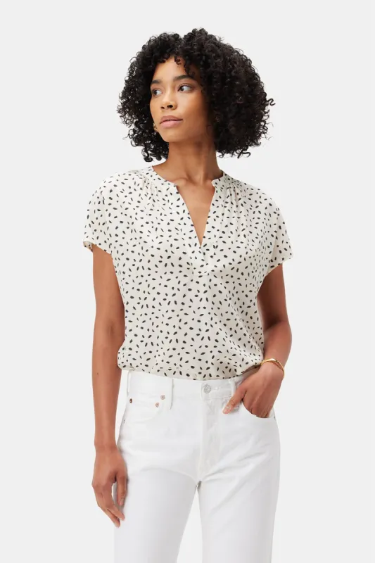 Renata Washable Silk Blouse - Doucet Dot Ivory sold by Amour Vert