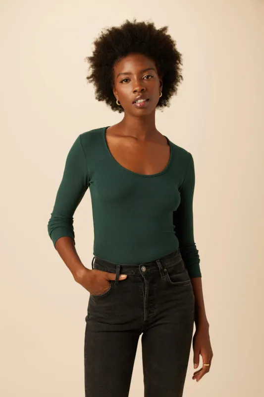 Itana Long Sleeve Dream Rib Tee - Darkest Spruce sold by Amour Vert
