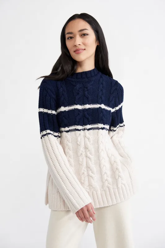 Sena Wool Sweater - Ivory Navy Stripe sold by Amour Vert