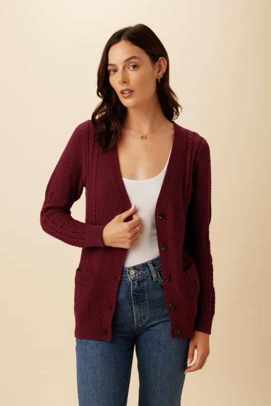 Astra Organic Cotton Cardigan - Burgundy sold by Amour Vert