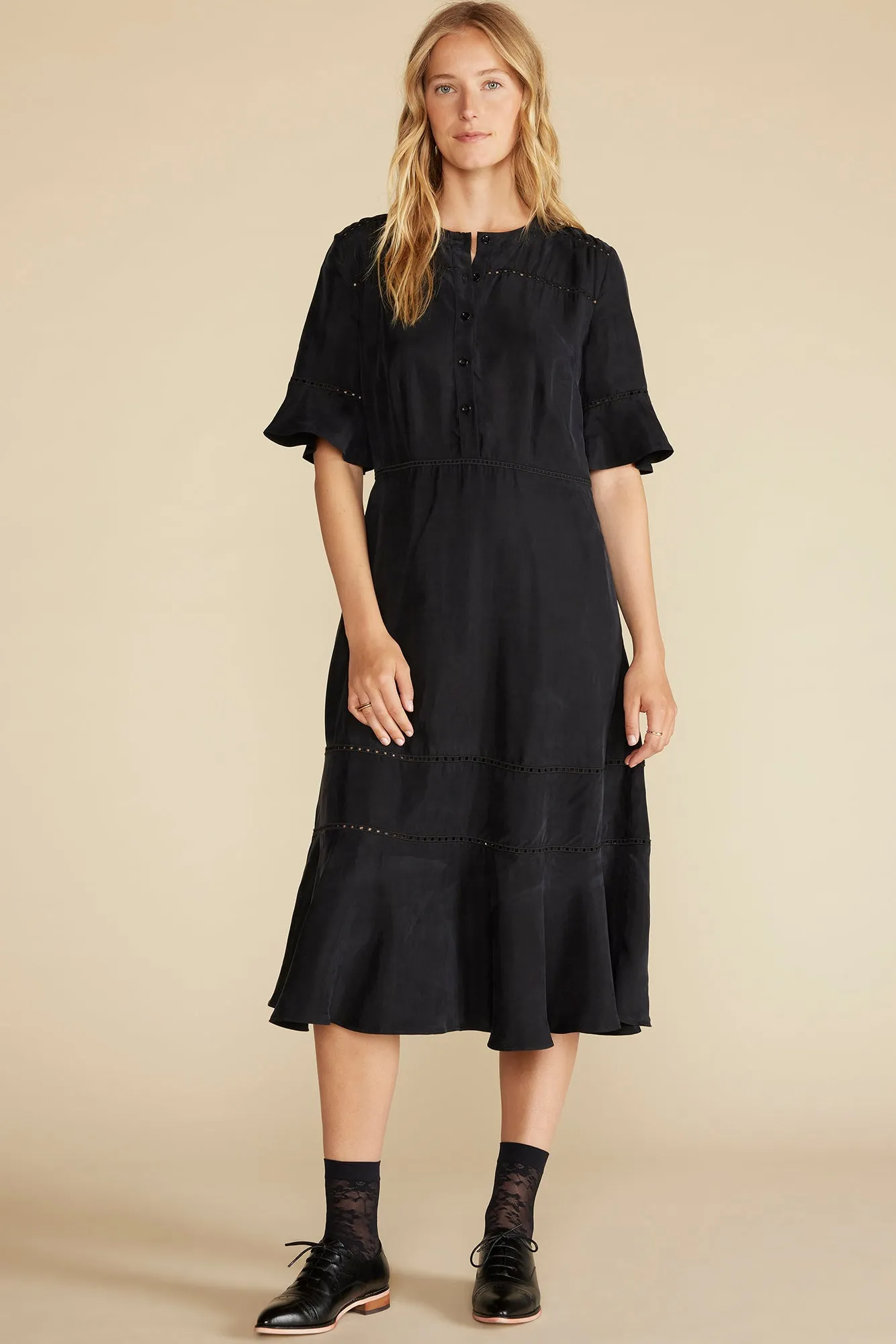 Adaline Embroidered Cupro Dress - Black sold by Amour Vert
