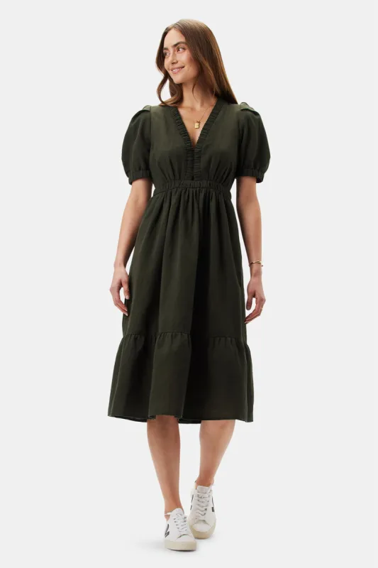 Danielle Cotton Linen Dress - Olive Green sold by Amour Vert