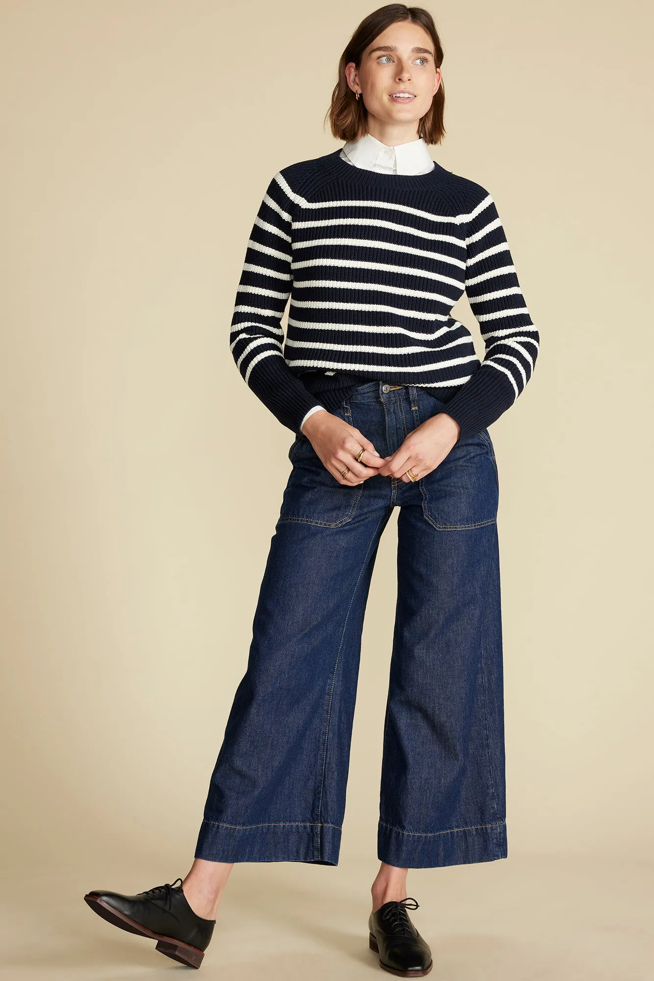 Layla Organic Cotton Sweater - Navy Blue and Ivory Stripe sold by Amour Vert product image thumbnail 5