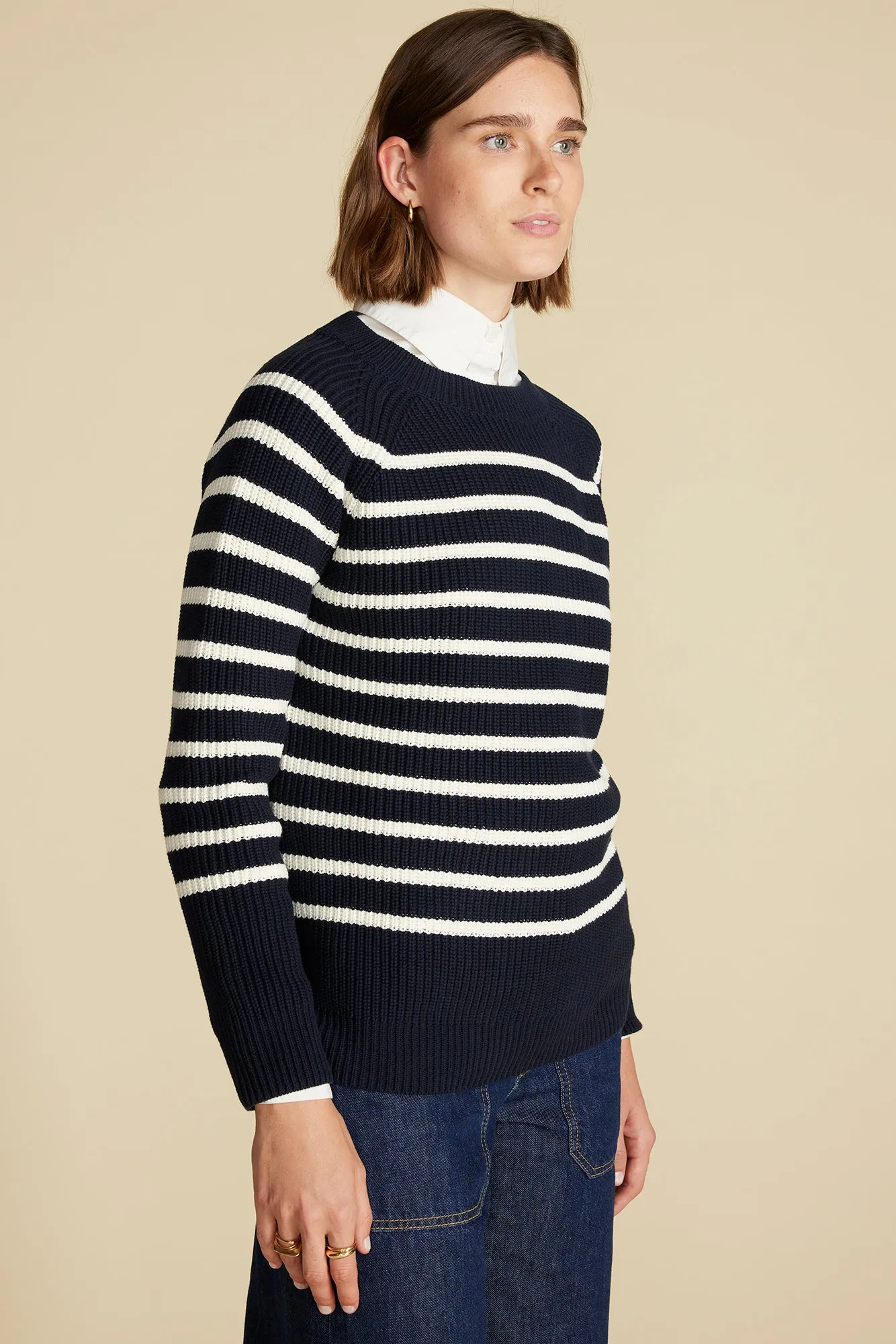 Layla Organic Cotton Sweater - Navy Blue and Ivory Stripe sold by Amour Vert product image thumbnail 3