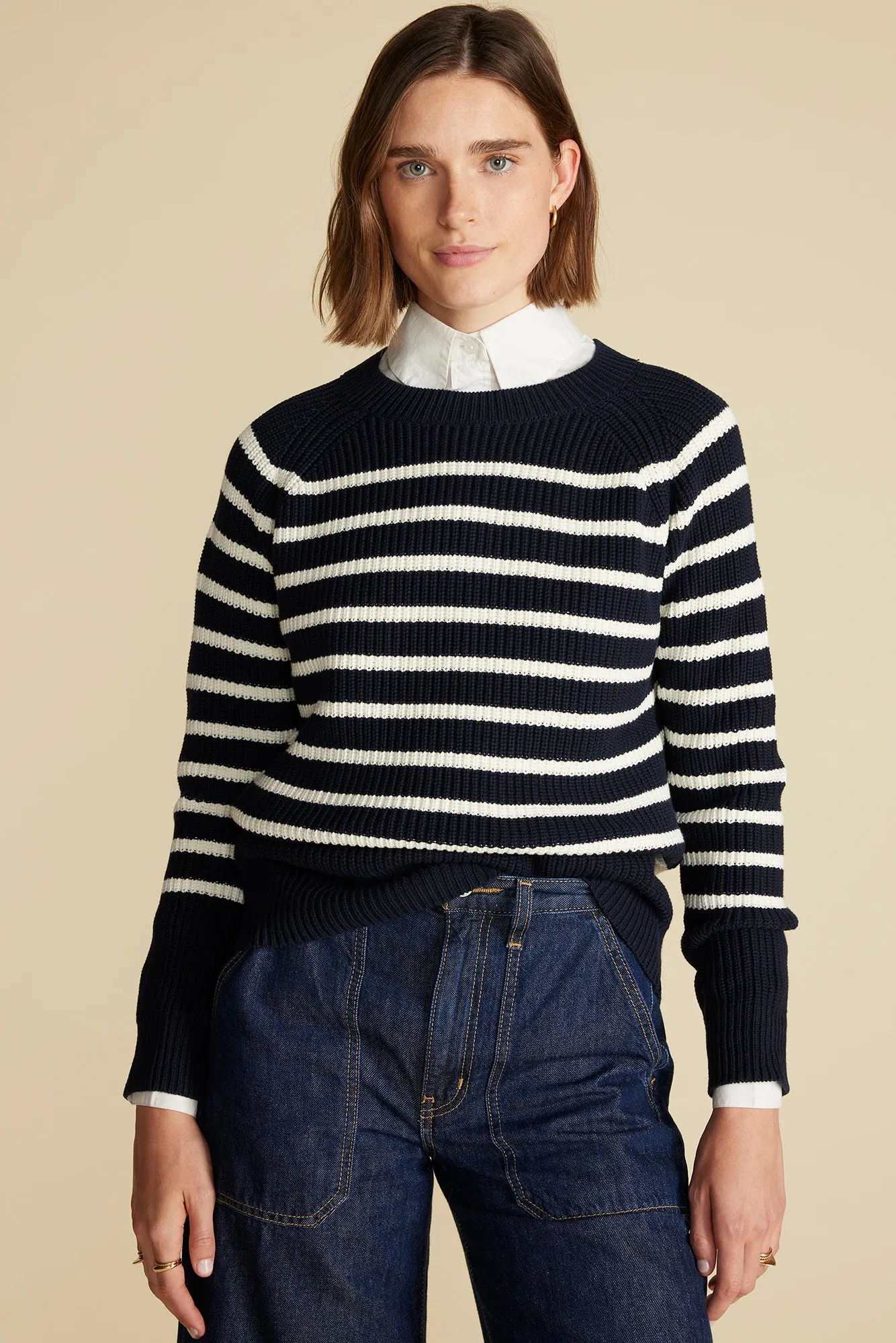 Layla Organic Cotton Sweater - Navy Blue and Ivory Stripe sold by Amour Vert