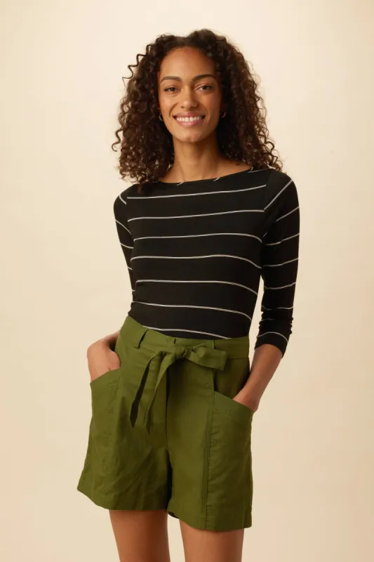 Francoise 3/4 Sleeve Modal Tee - Havana Stripe Black sold by Amour Vert
