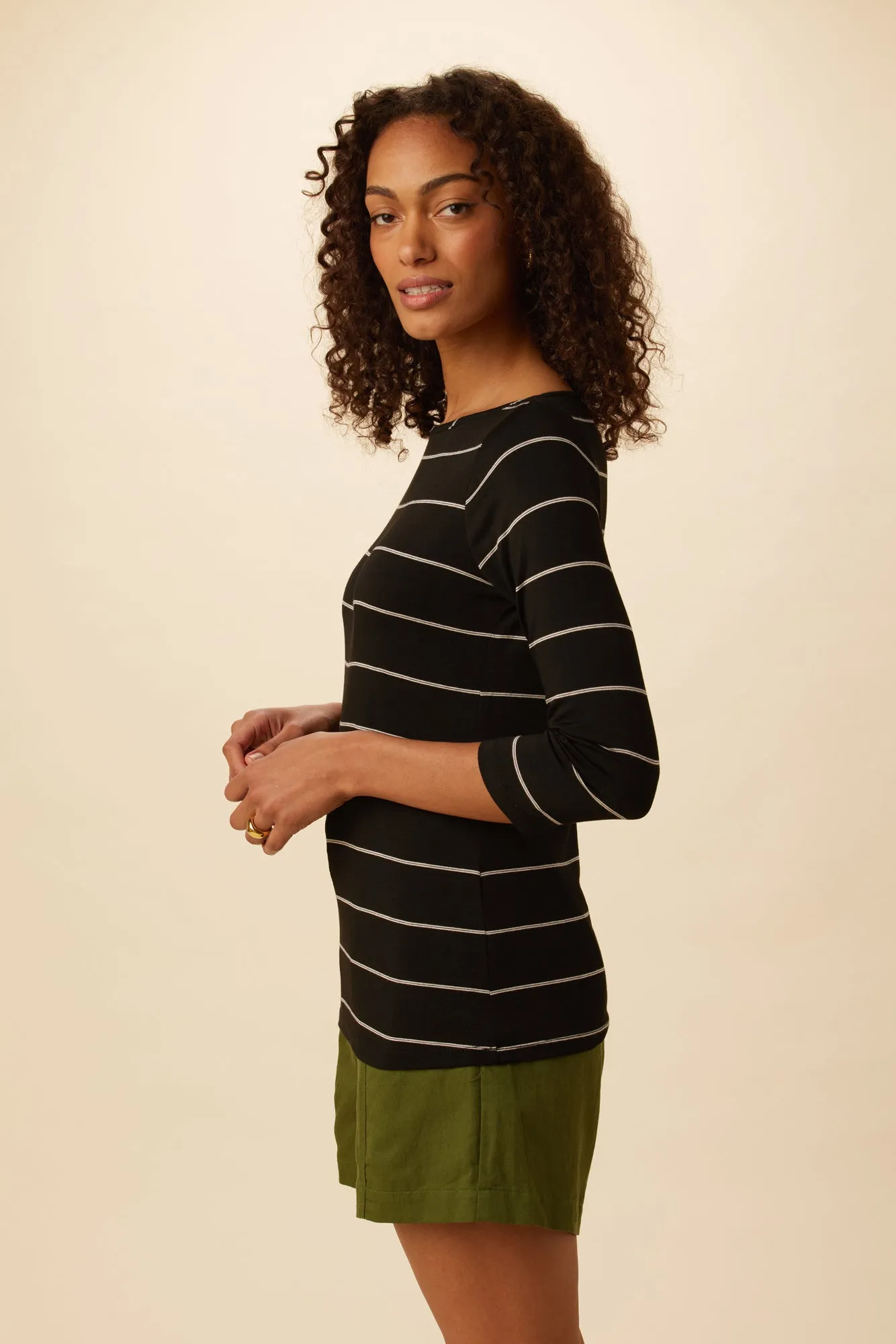 Francoise 3/4 Sleeve Modal Tee - Havana Stripe Black sold by Amour Vert product image thumbnail 2