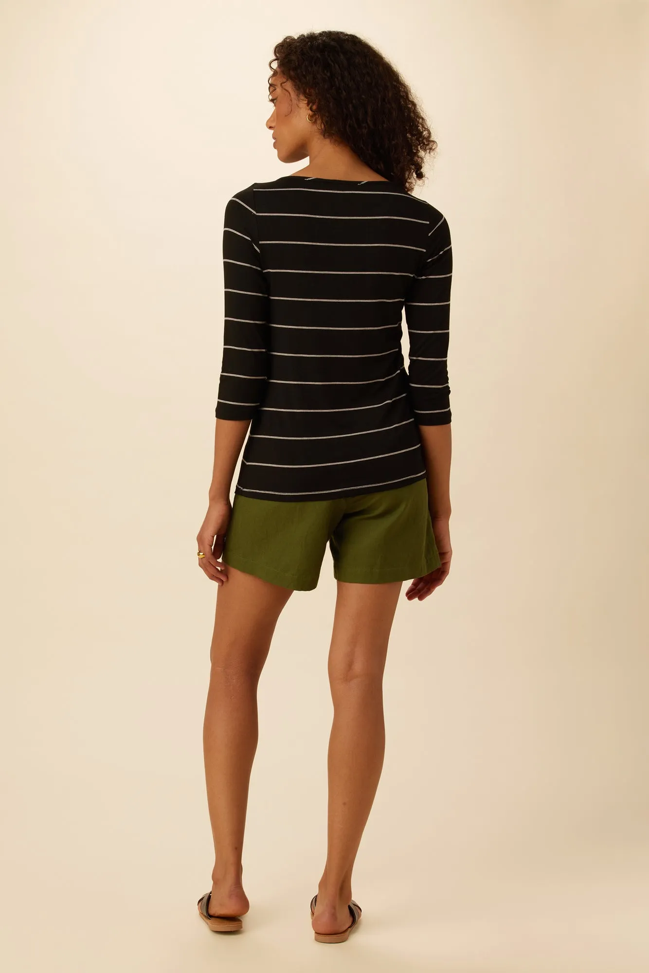Francoise 3/4 Sleeve Modal Tee - Havana Stripe Black sold by Amour Vert product image thumbnail 3