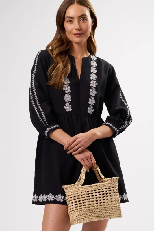 Placed Embroidery Dress - Black White Embroidery sold by Amour Vert