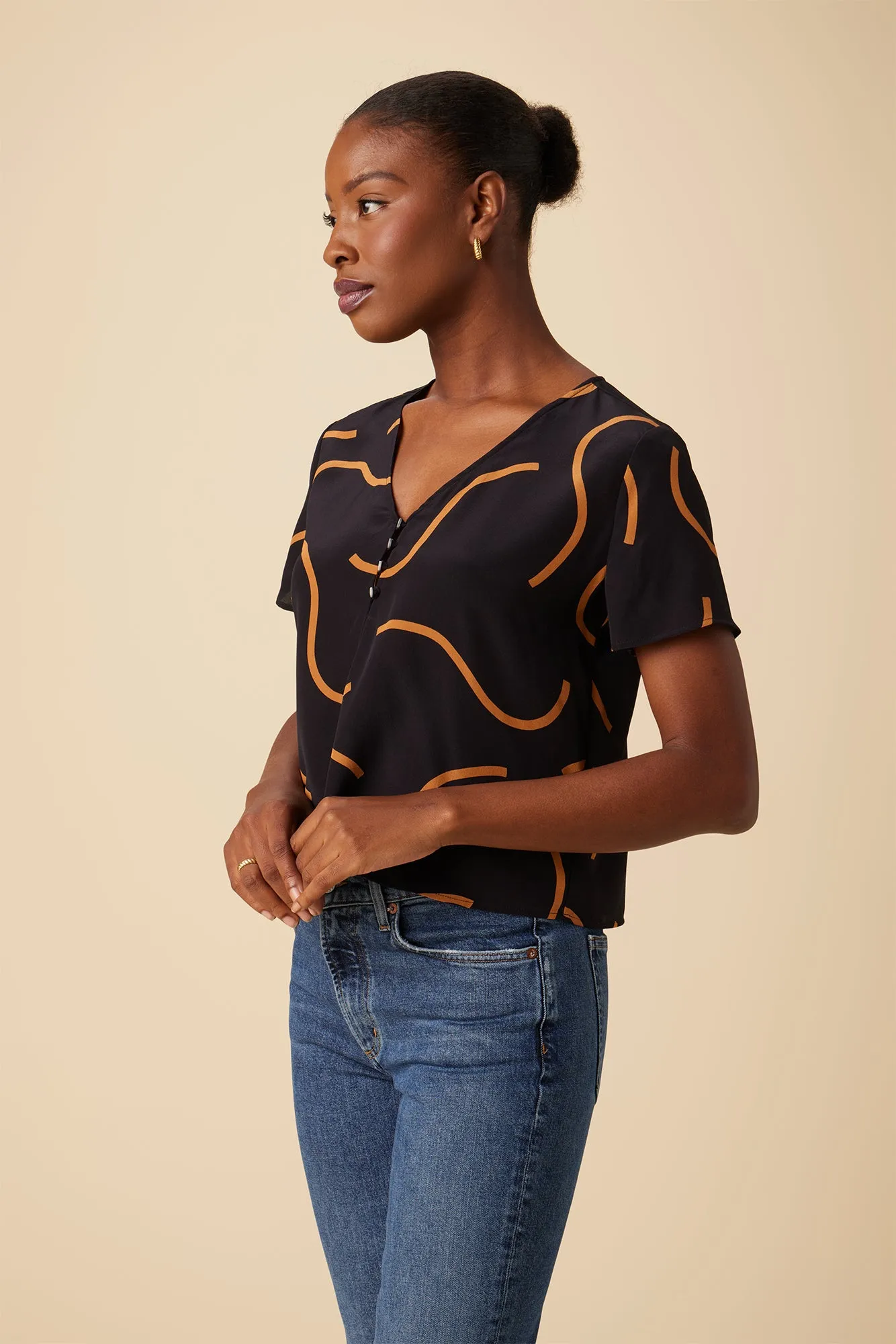 Suri Washable Silk Blouse - Waves Caramel sold by Amour Vert product image thumbnail 2