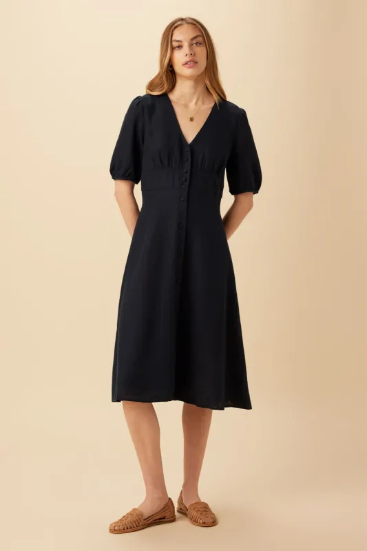 Odette Linen Dress - Navy sold by Amour Vert