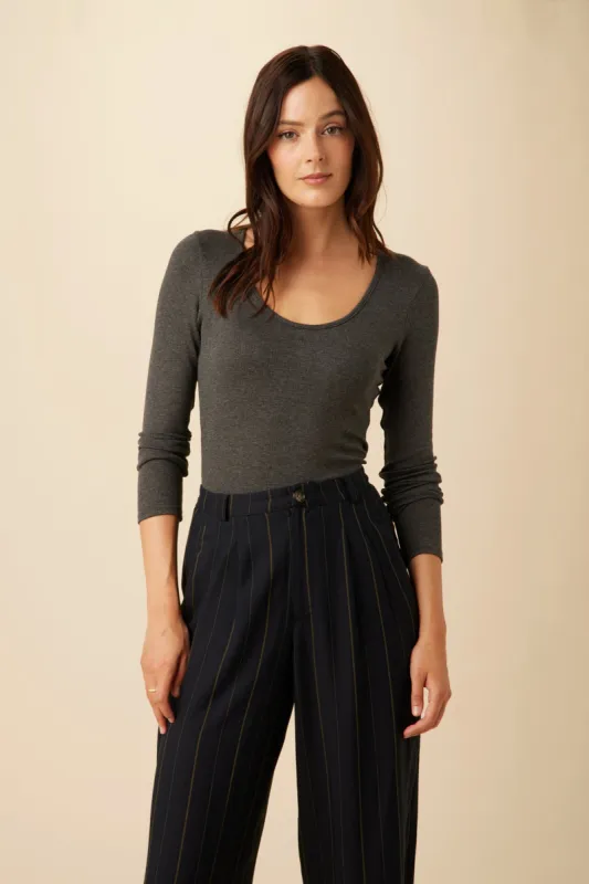 Itana Long Sleeve Dream Rib Tee - Anthracite sold by Amour Vert