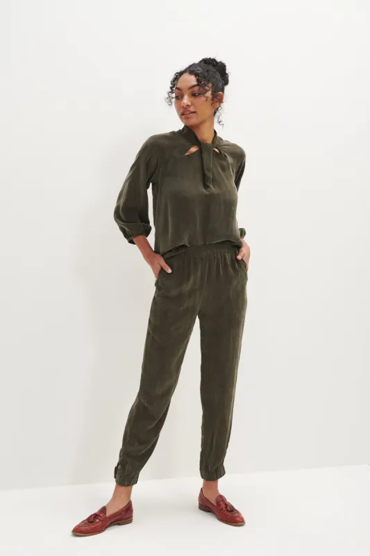Henri Cupro Joggers - Olive - ReAmour sold by Amour Vert