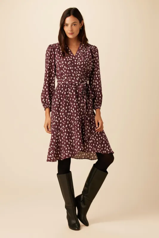 Elma Washable Silk Dress - Pebble Dot Plum - ReAmour sold by Amour Vert