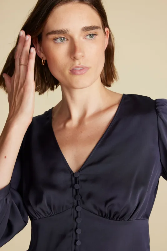 Aurelie Stretch Silk Bustier Blouse - Night Sky Blue sold by Amour Vert