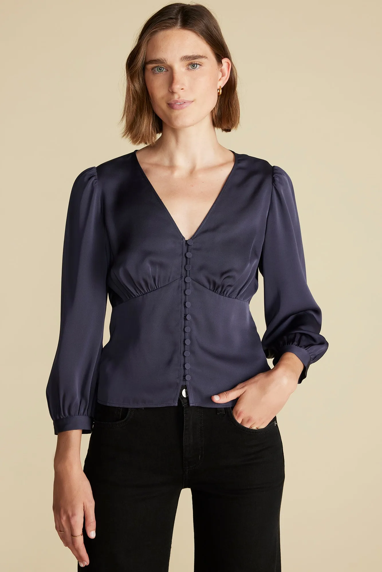 Aurelie Stretch Silk Bustier Blouse - Night Sky Blue sold by Amour Vert product image thumbnail 2