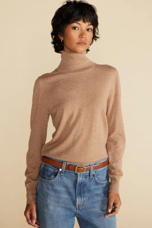 Carrie Turtleneck Cashmere Sweater - Cafe Au Lait Beige sold by Amour Vert