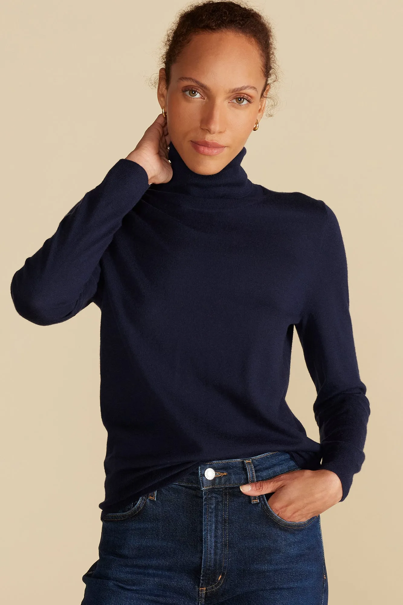 Carrie Turtleneck Cashmere Sweater - Navy Blue sold by Amour Vert