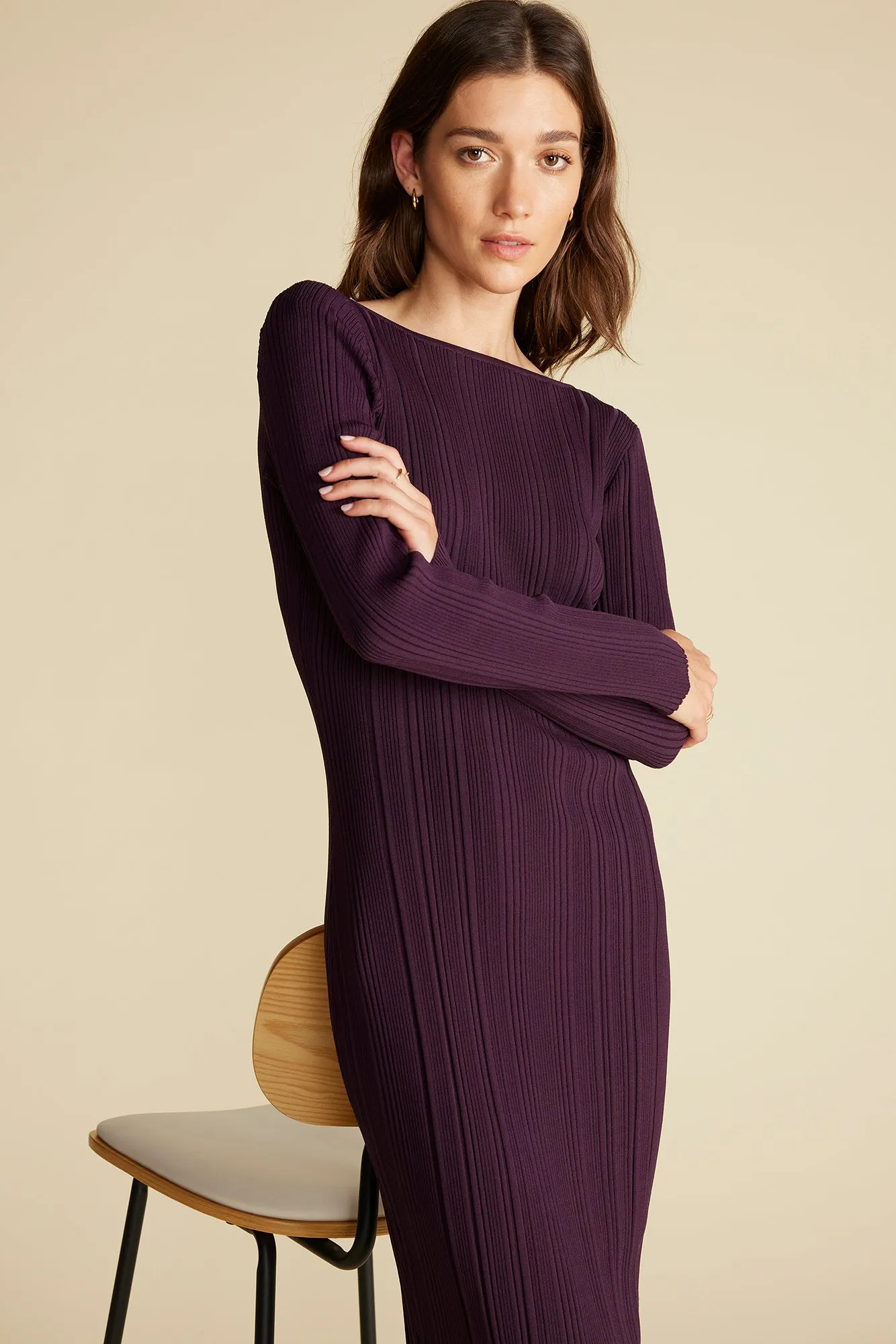 Chantae Boatneck Rib Dress - Purple Fig sold by Amour Vert product image thumbnail 5