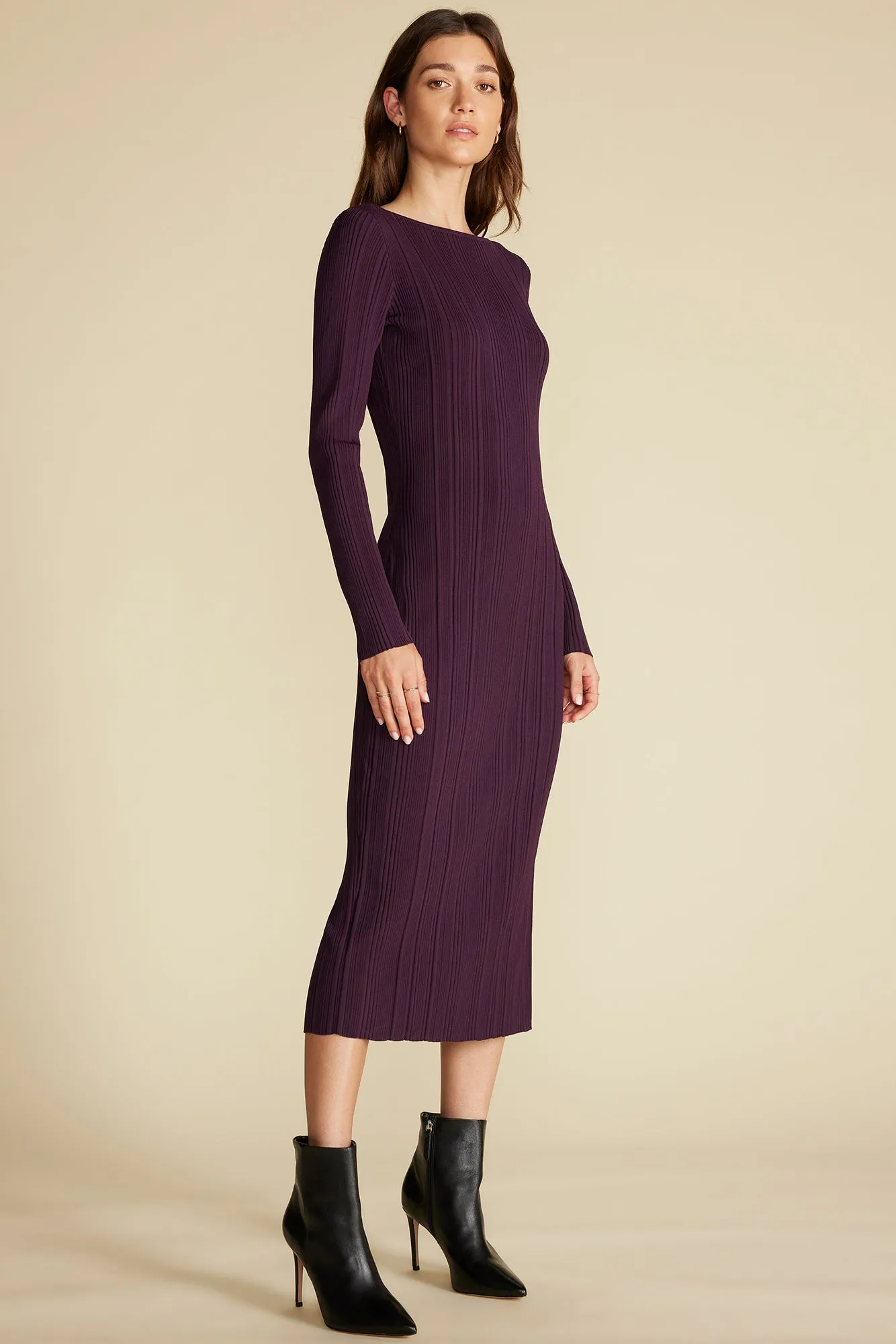 Chantae Boatneck Rib Dress - Purple Fig sold by Amour Vert product image thumbnail 3