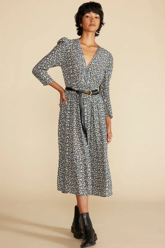 Danielle Puff Sleeve Dress - Rennes Sky Blue Floral Print made by Amour Vert