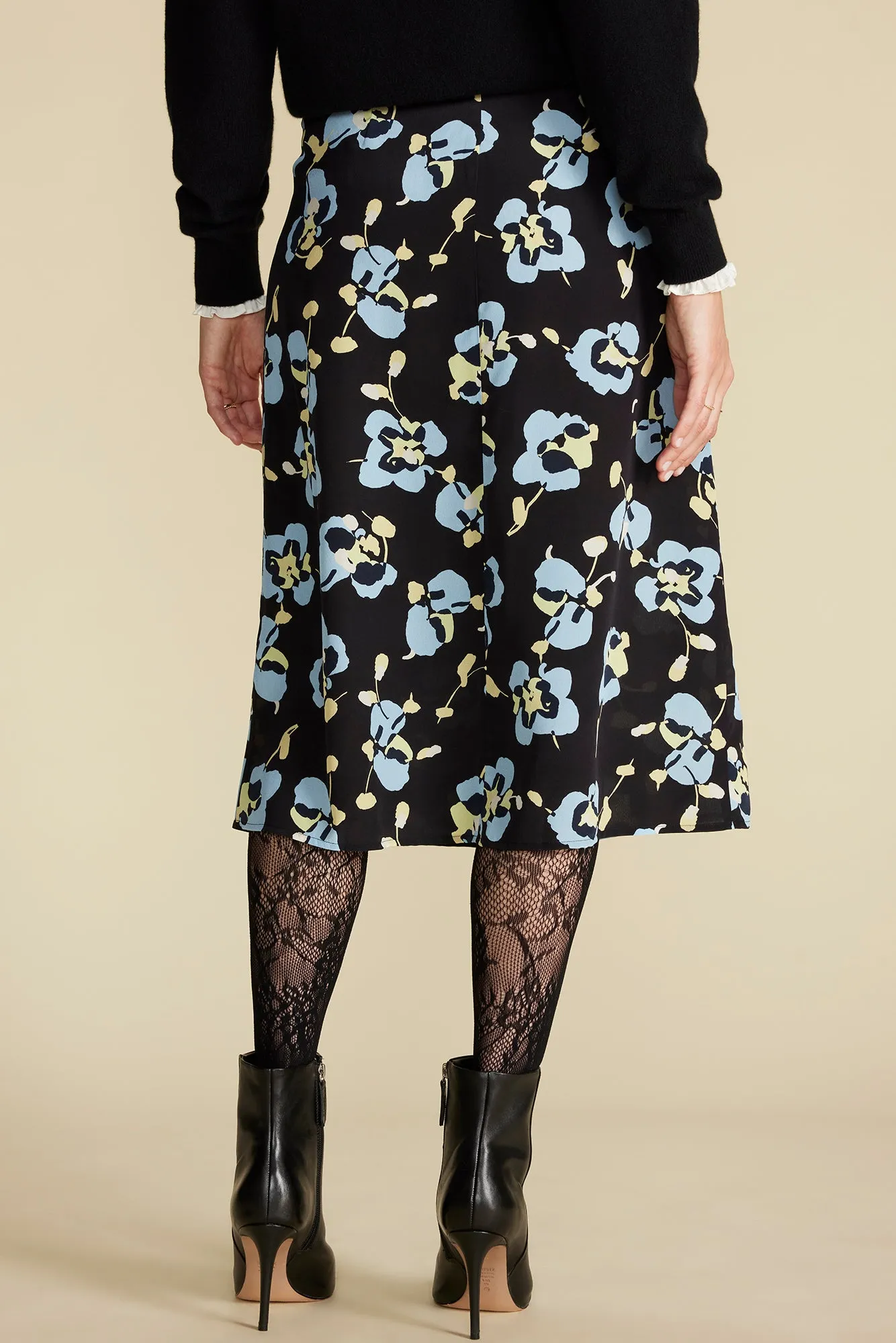 Gabrielle Washable Silk Skirt - Black Pensee Floral Print sold by Amour Vert product image thumbnail 4
