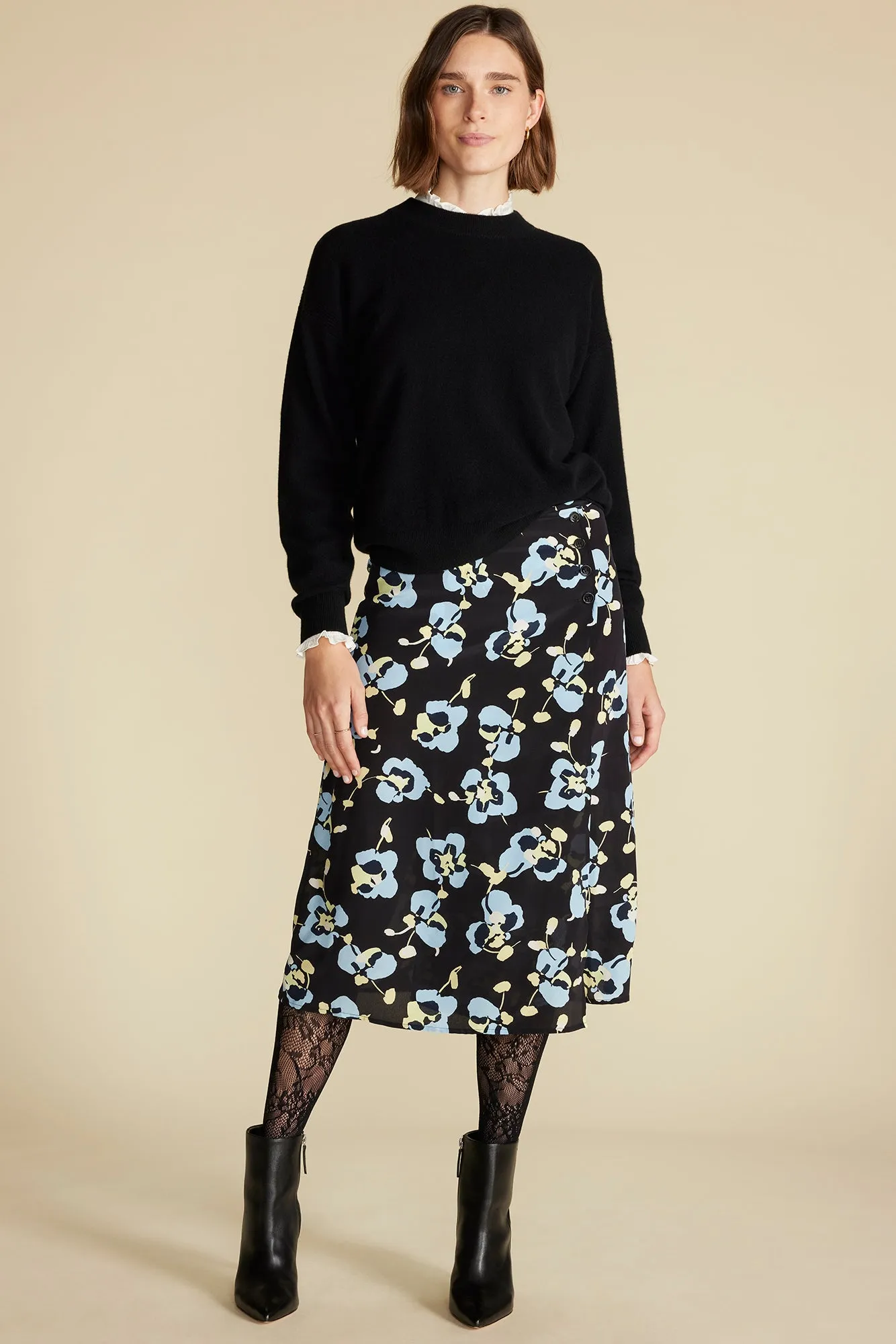 Gabrielle Washable Silk Skirt - Black Pensee Floral Print sold by Amour Vert product image thumbnail 5