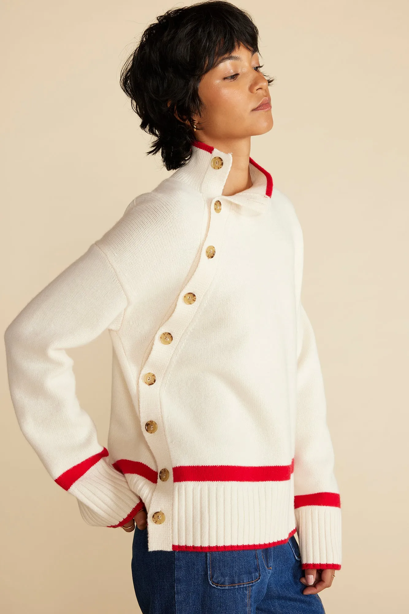 Leonie Stripe Turtleneck Sweater - Ivory and Red Stripe sold by Amour Vert product image thumbnail 3