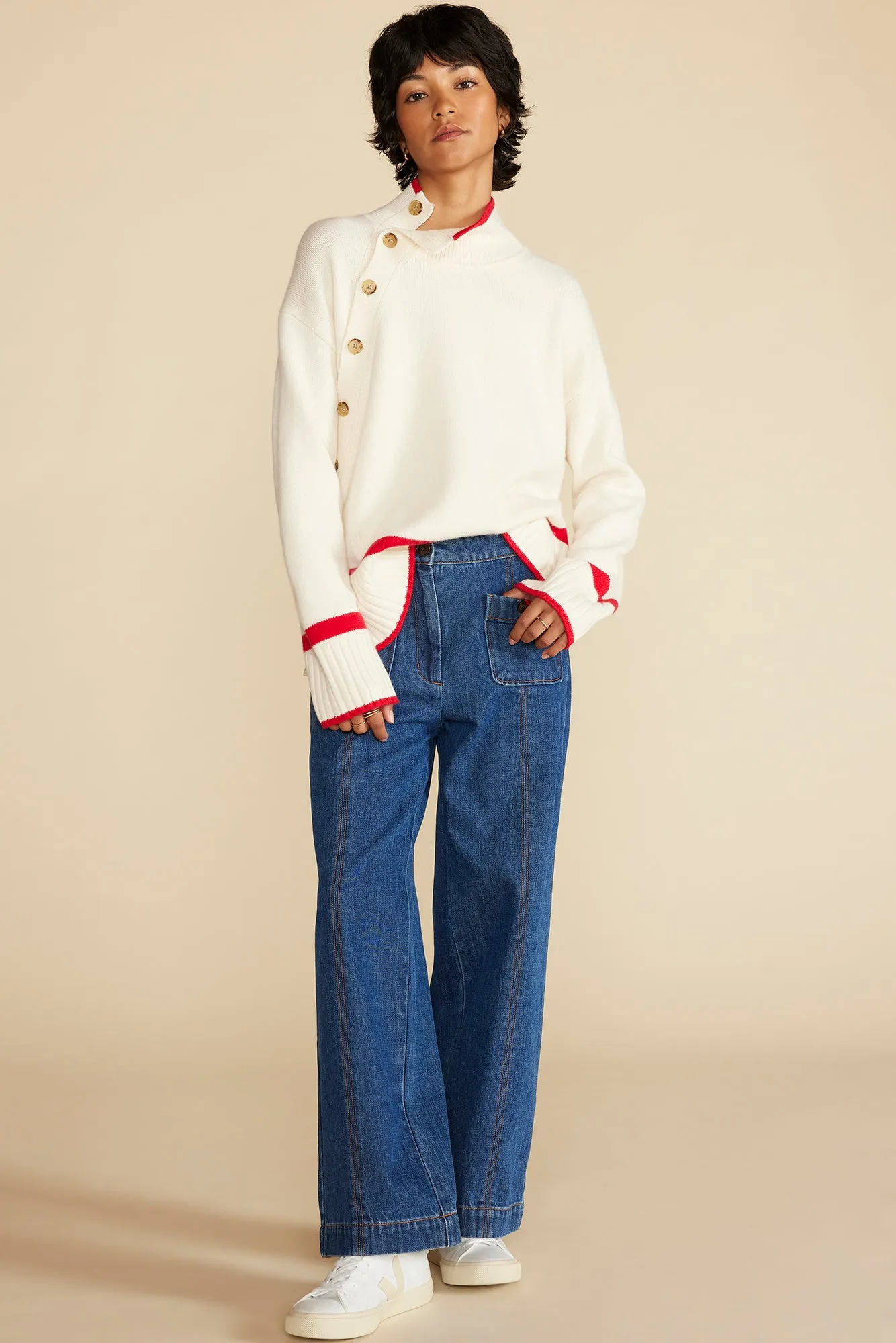 Leonie Stripe Turtleneck Sweater - Ivory and Red Stripe sold by Amour Vert product image thumbnail 5