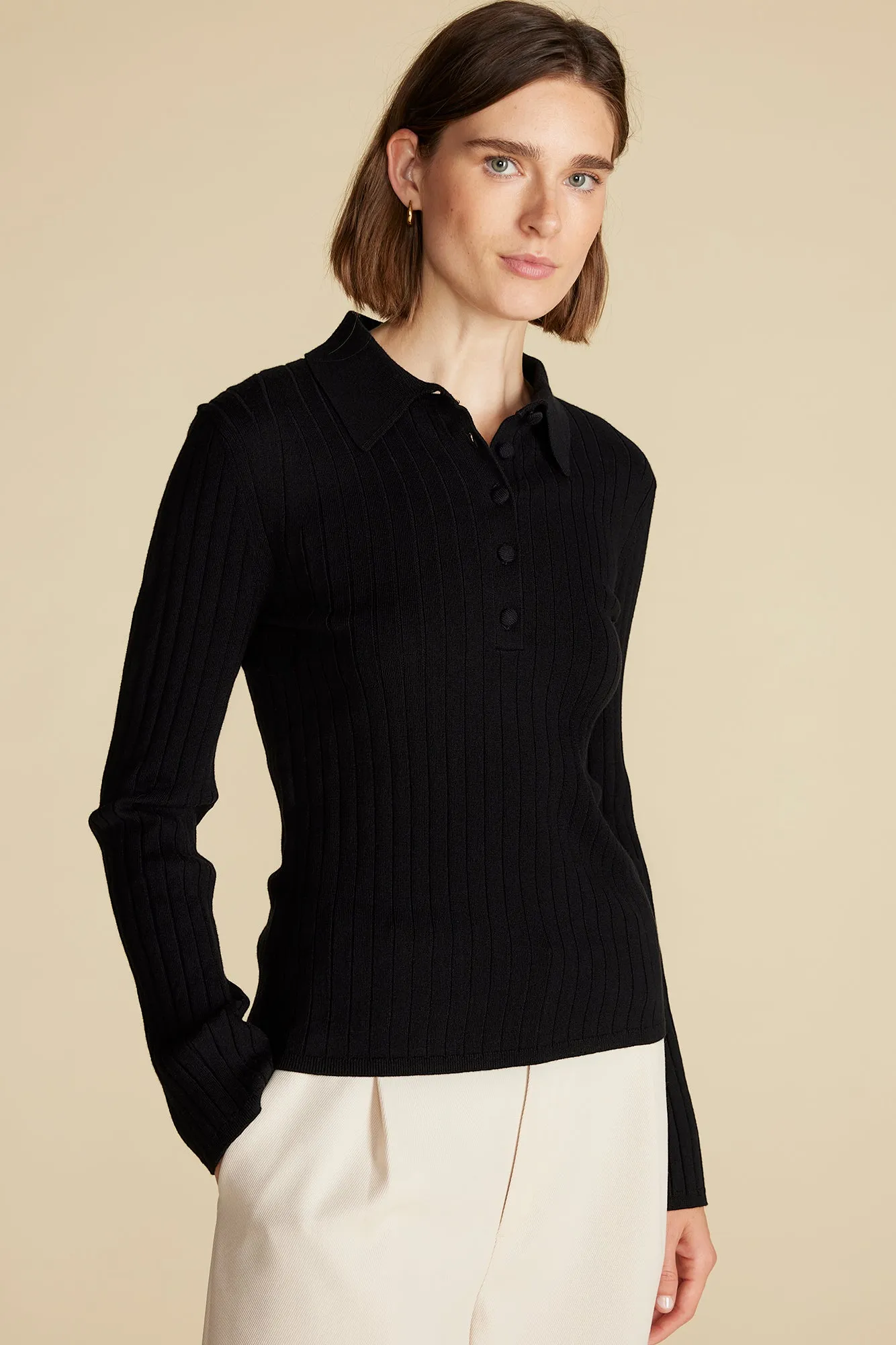 Lorraine Merino Wool Henley Sweater - Black sold by Amour Vert product image thumbnail 3