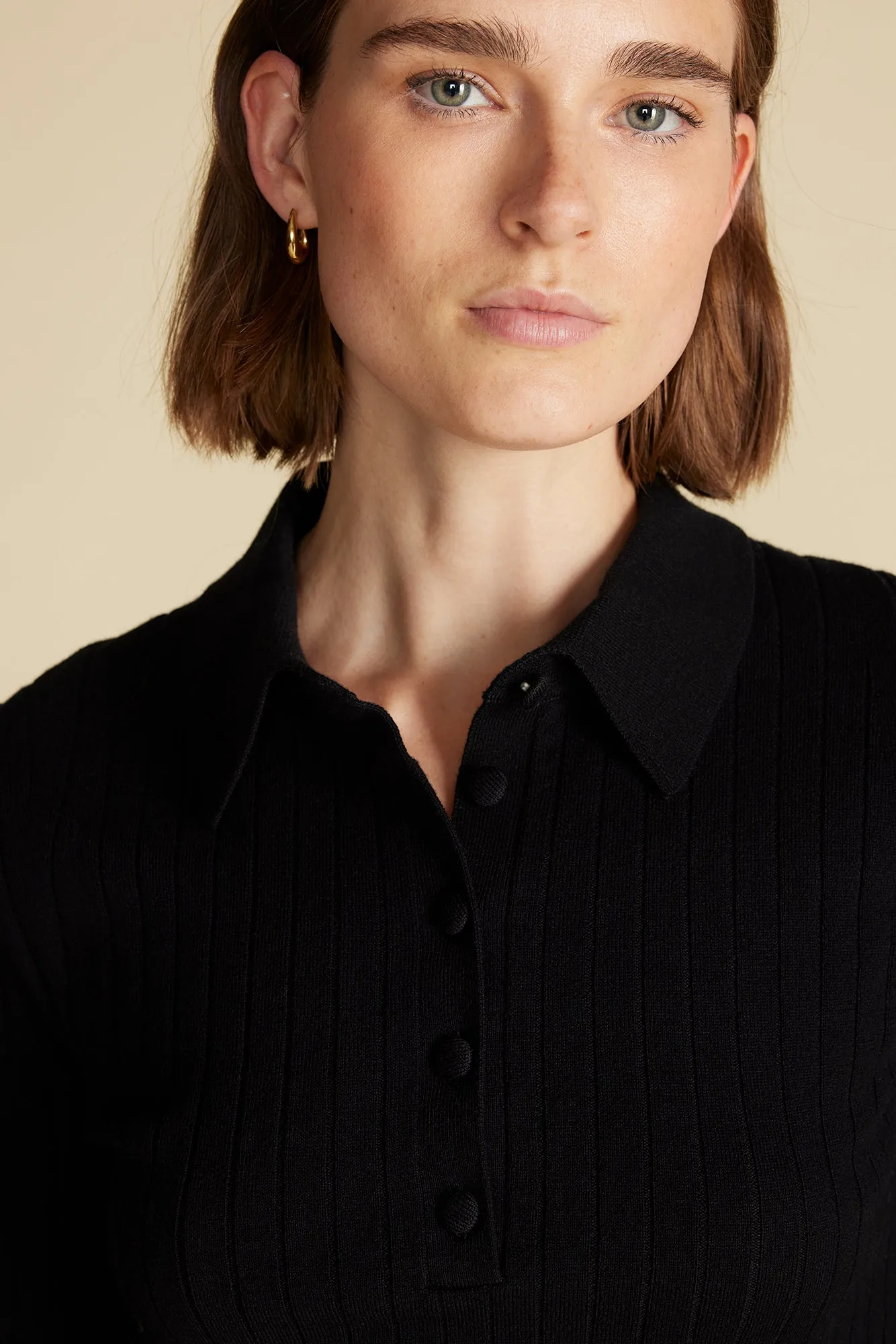 Lorraine Merino Wool Henley Sweater - Black sold by Amour Vert product image thumbnail 2