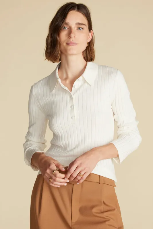 Lorraine Merino Wool Henley Sweater - Ivory sold by Amour Vert
