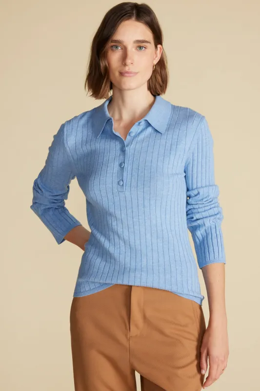 Lorraine Merino Wool Henley Sweater - Sky Blue sold by Amour Vert