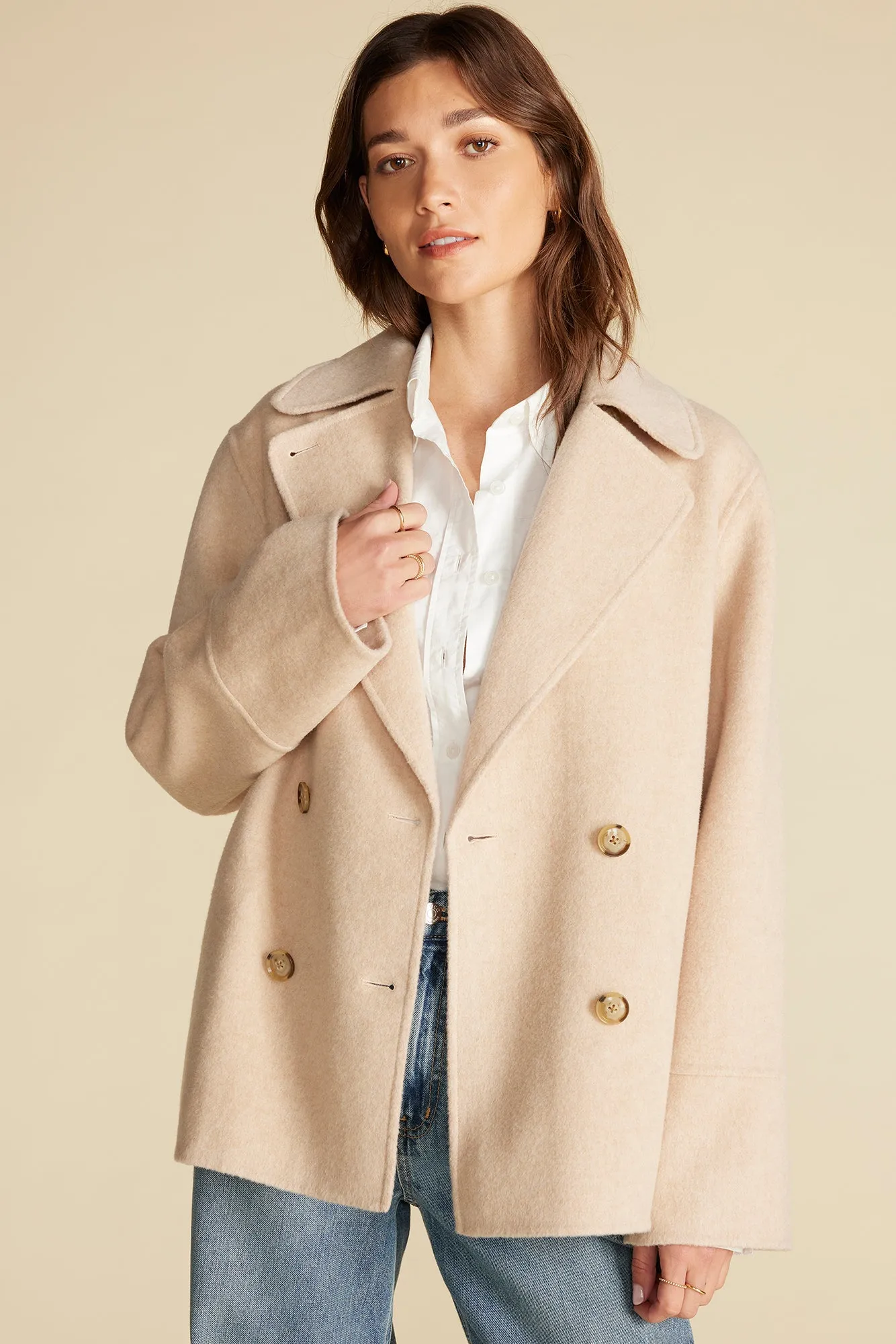 Marcel Wool Pea Coat - Oat sold by Amour Vert