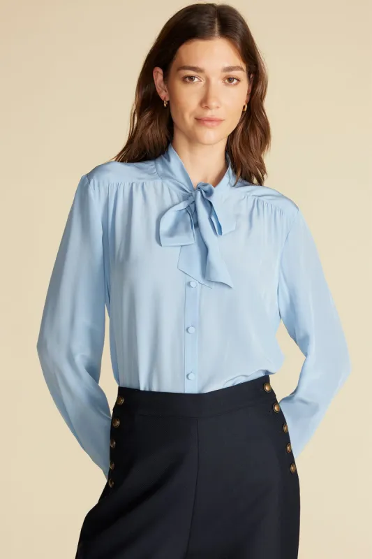Milla Washable Silk Bow Blouse - Sky Blue sold by Amour Vert