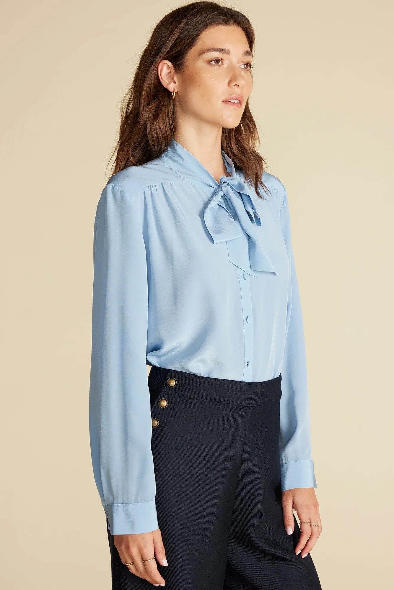 Milla Washable Silk Bow Blouse - Sky Blue sold by Amour Vert product image thumbnail 3
