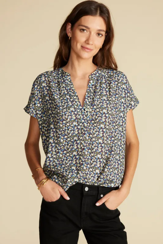 Renata Crepe Blouse - Rennes Sky Blue Floral Print sold by Amour Vert
