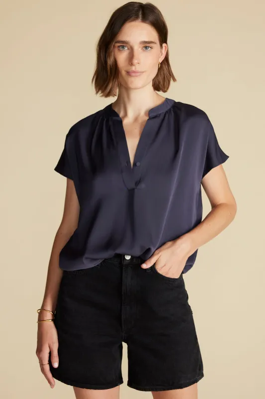 Renata Stretch Silk Blouse - Night Sky Blue sold by Amour Vert