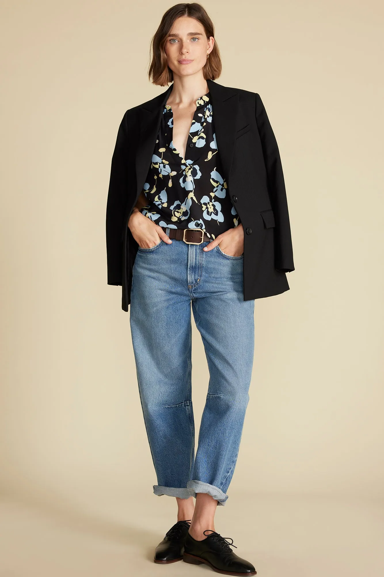 Renata Washable Silk Blouse - Black Pensee Floral Print sold by Amour Vert product image thumbnail 5