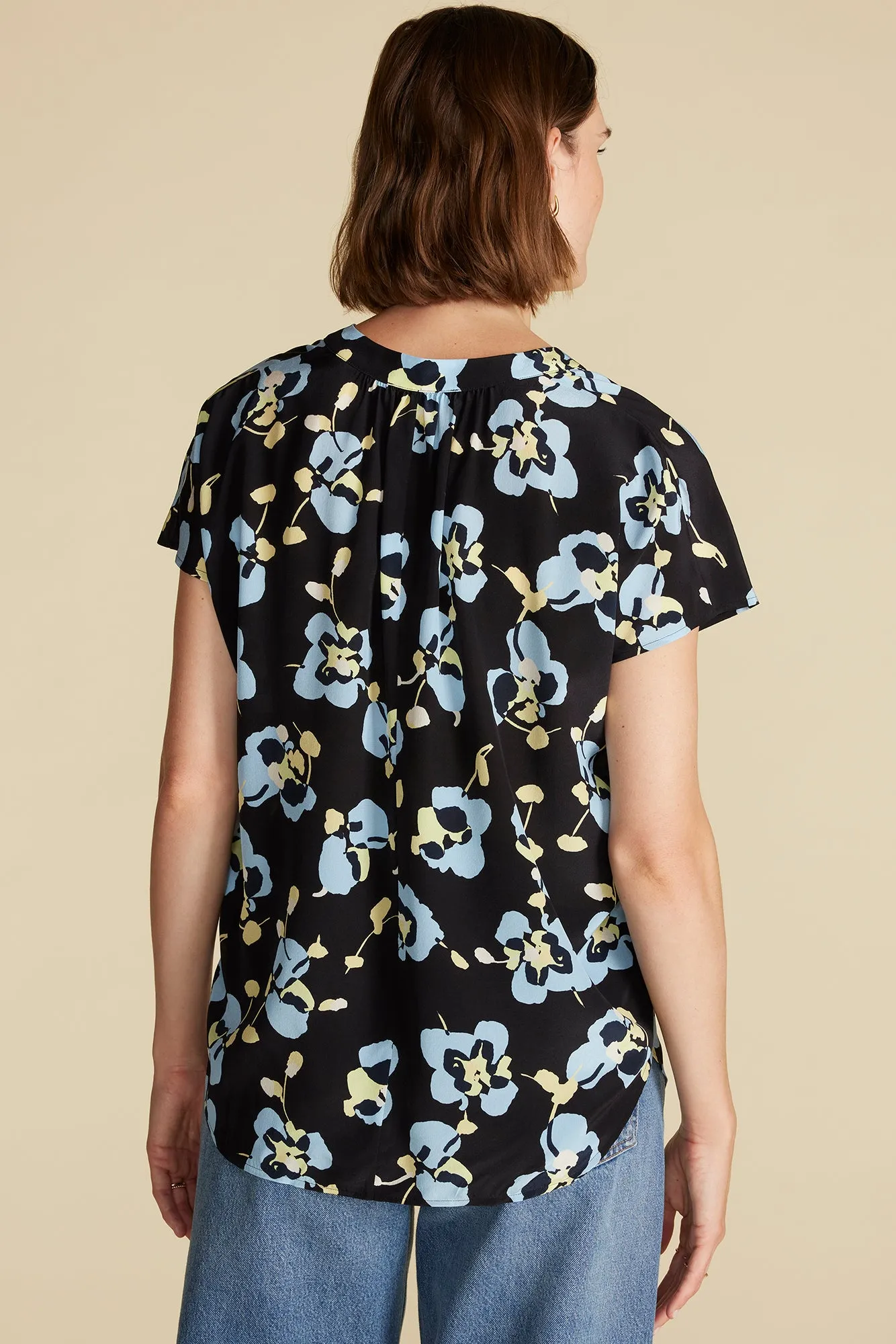 Renata Washable Silk Blouse - Black Pensee Floral Print sold by Amour Vert product image thumbnail 4