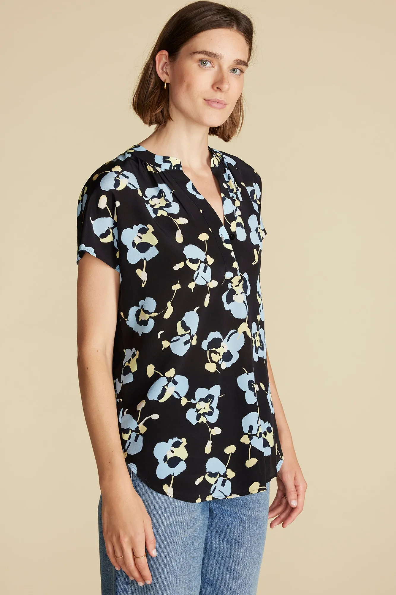 Renata Washable Silk Blouse - Black Pensee Floral Print sold by Amour Vert product image thumbnail 3