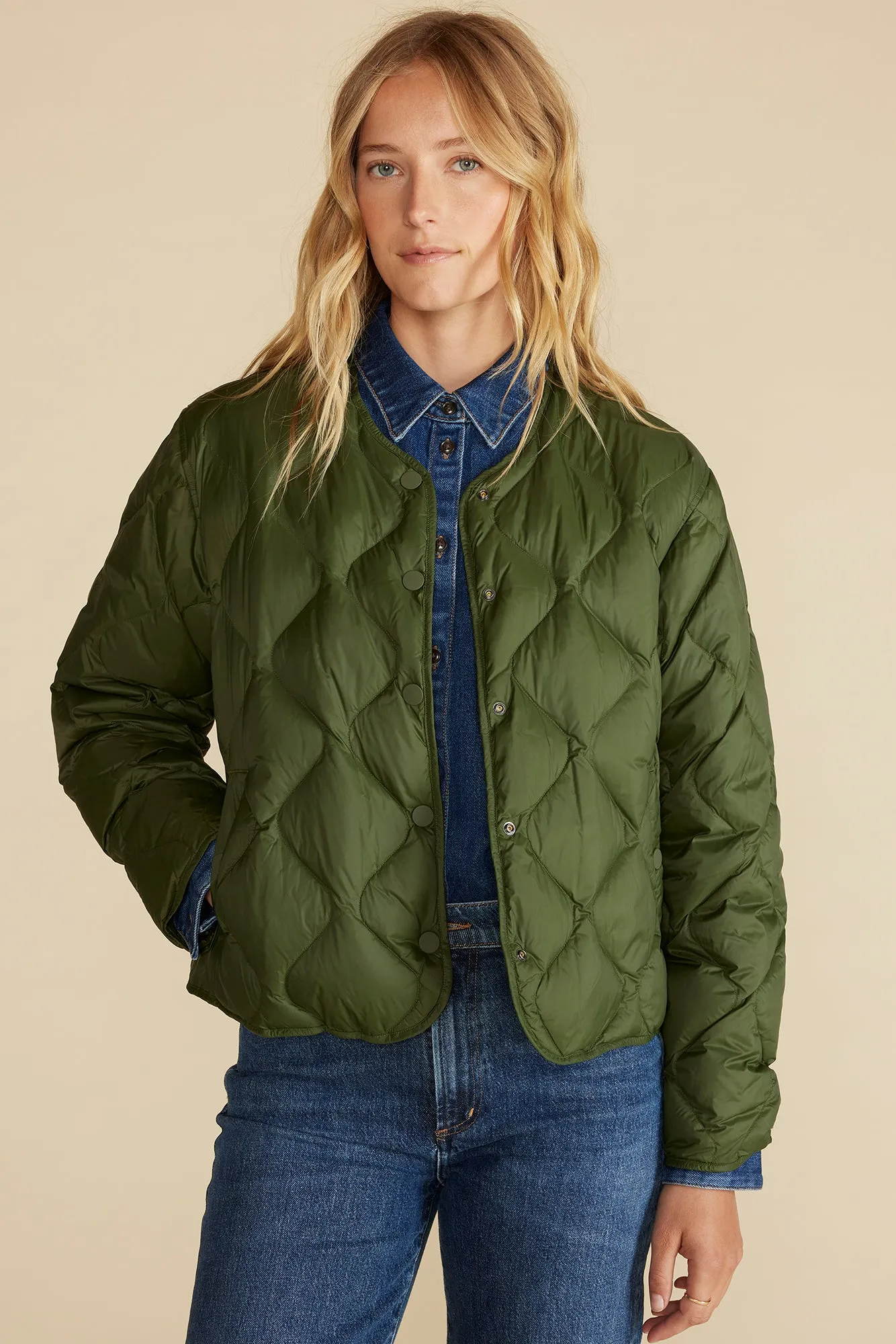 Solene Quilted Puffer Jacket - Olive Green sold by Amour Vert