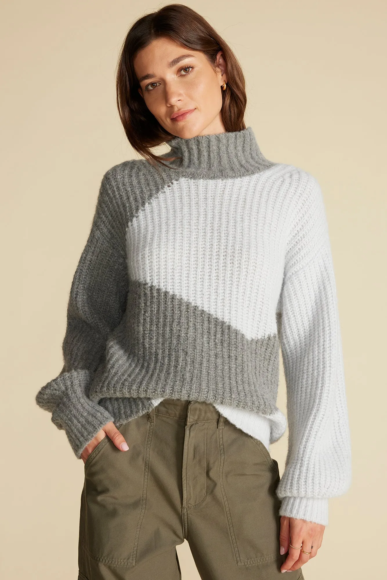 Veira Turtleneck Sweater - Sky Blue and Grey sold by Amour Vert