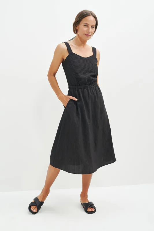Athena Upcycled Midi Dress - Black Stripe - ReAmour sold by Amour Vert