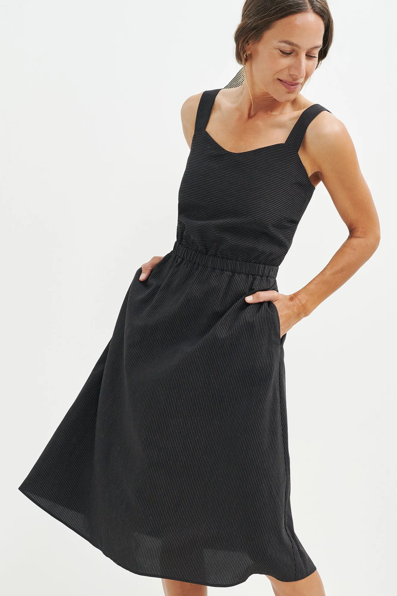 Athena Upcycled Midi Dress - Black Stripe - ReAmour sold by Amour Vert product image thumbnail 2