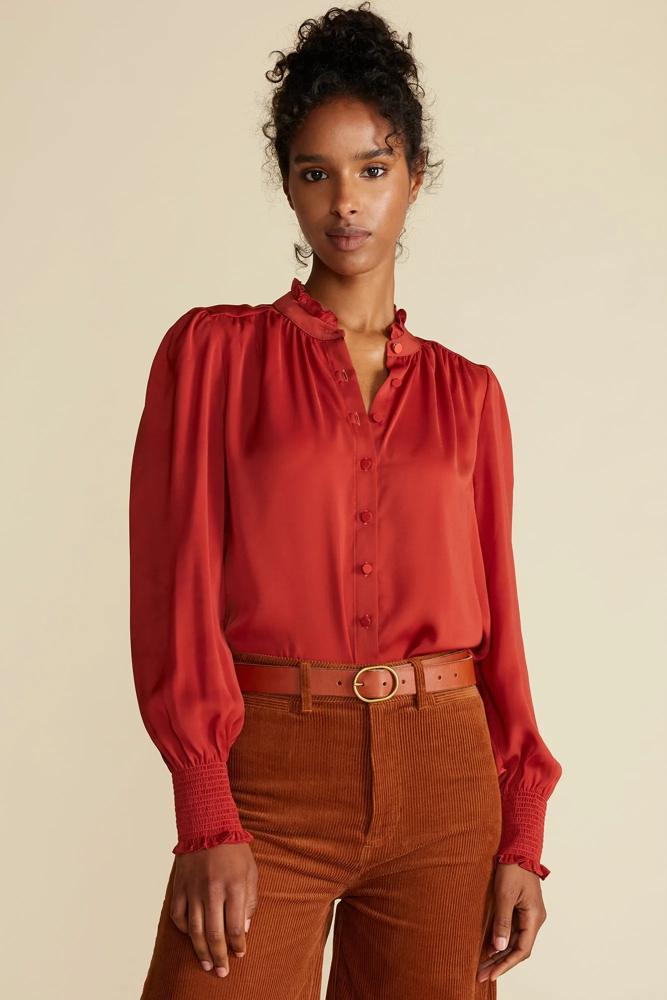Charlotte Ruffled Recycled Sateen Blouse - Rust sold by Amour Vert product image thumbnail 3
