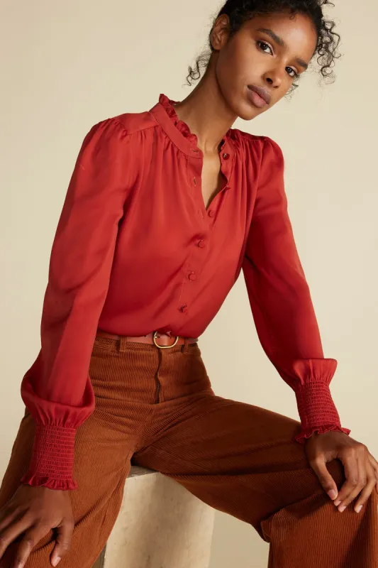 Charlotte Ruffled Recycled Sateen Blouse - Rust sold by Amour Vert